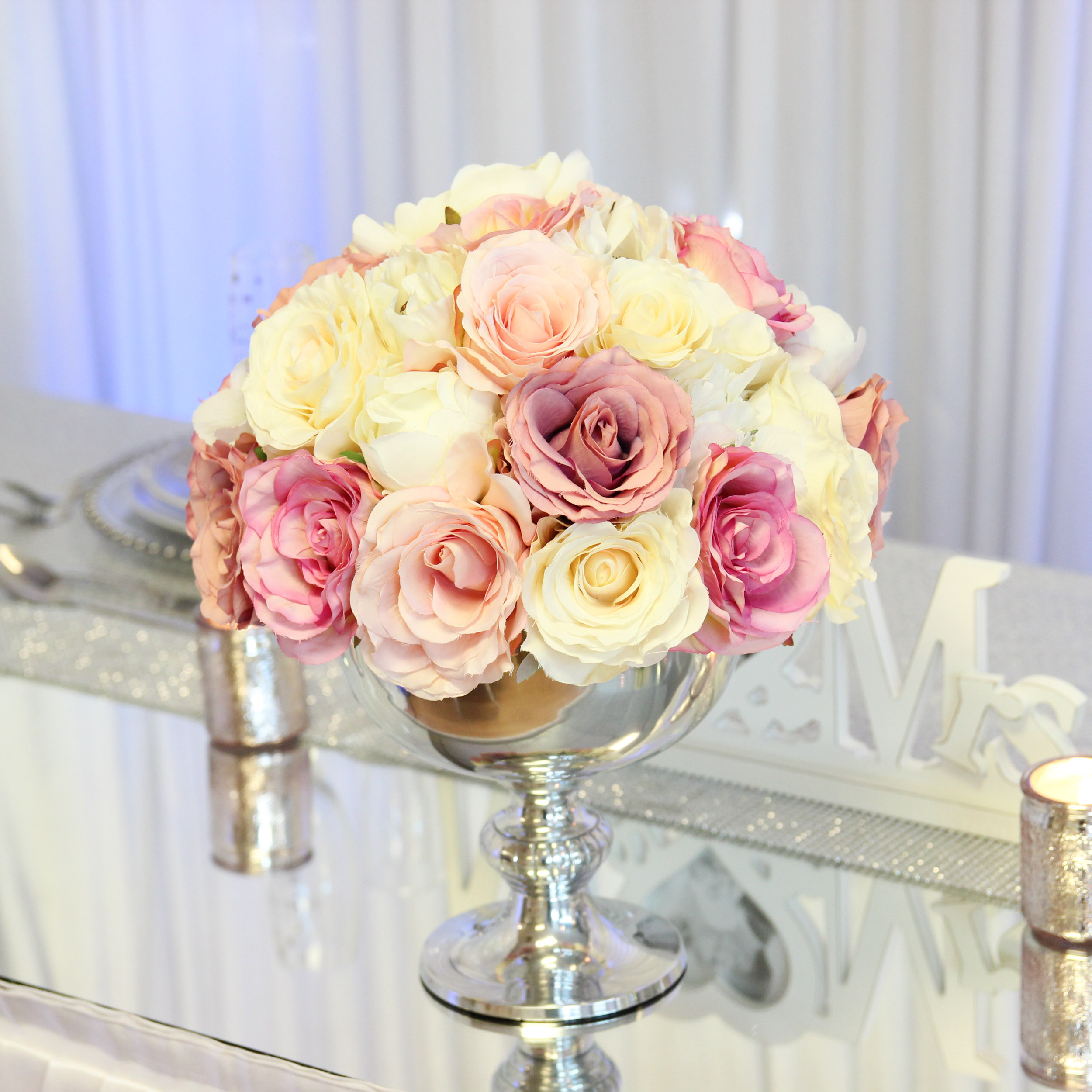 White and Pink Rose Dome Flower Arrangement