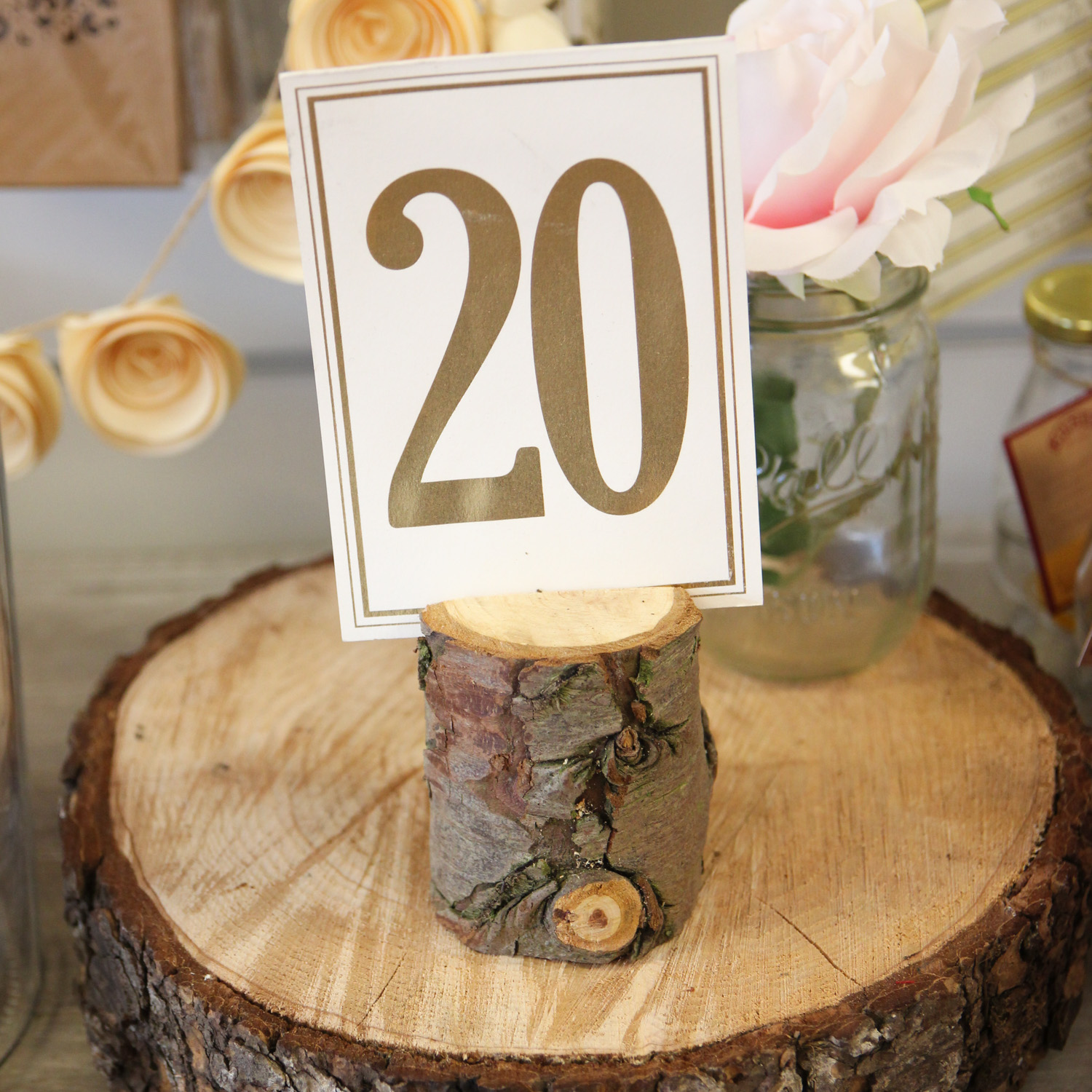 P Prettyia 10 Piece Natural Wooden Log Block Wedding Table Number Stand Place Name Memo Card Holder Base for Party Table Decoration 