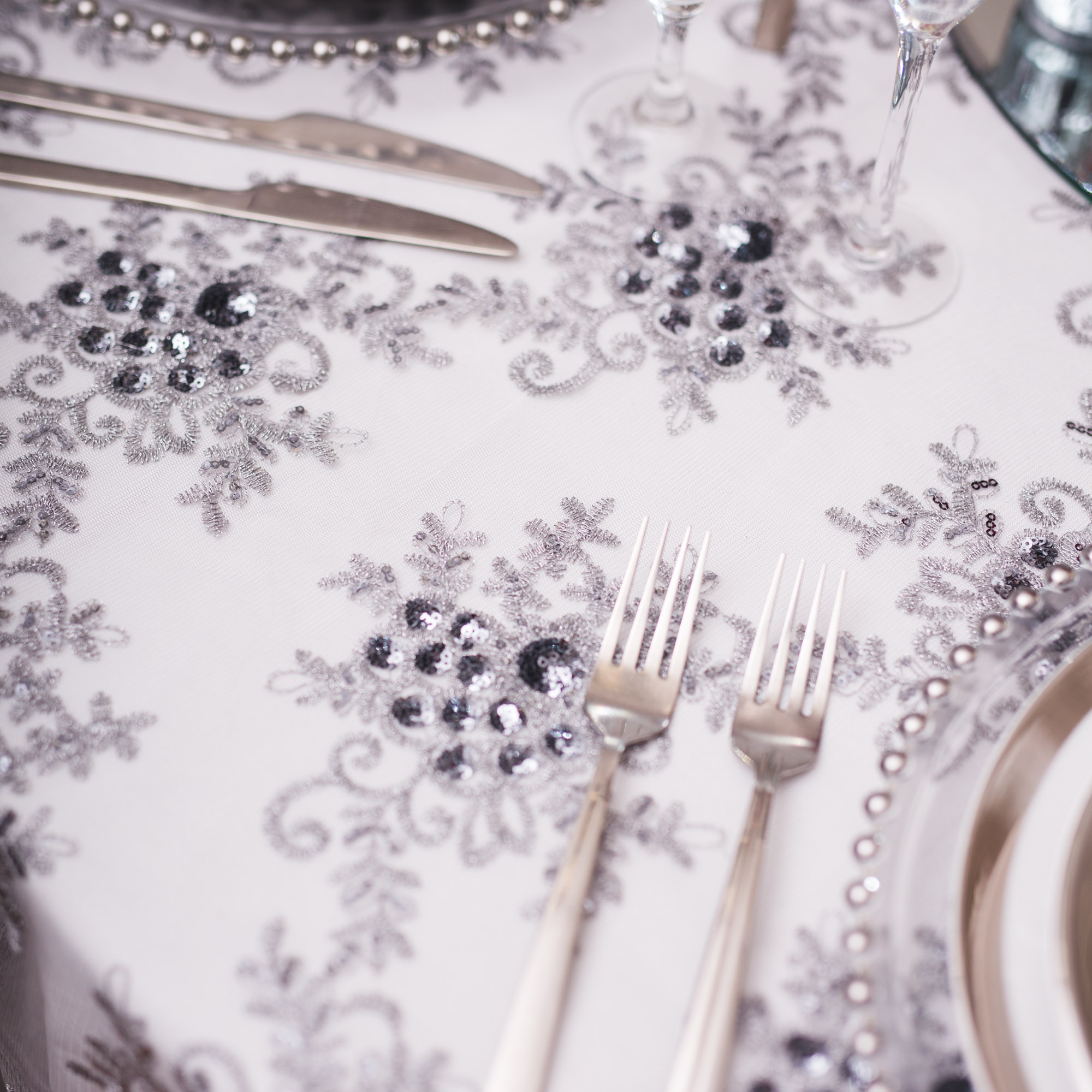 Silver Grey Embroidered Table Overlays