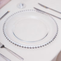 Silver Beaded Glass Charger Plates