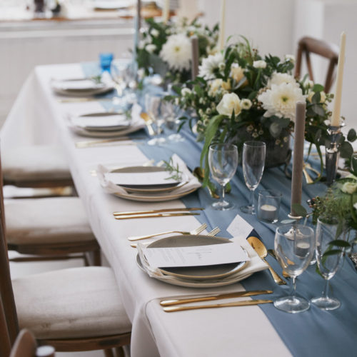 Blue Wedding Table Decoration Gold Cutlery