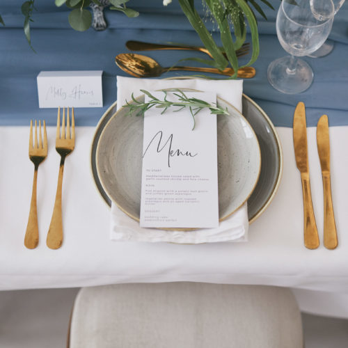 Blue Wedding Table Decoration Gold Cutlery