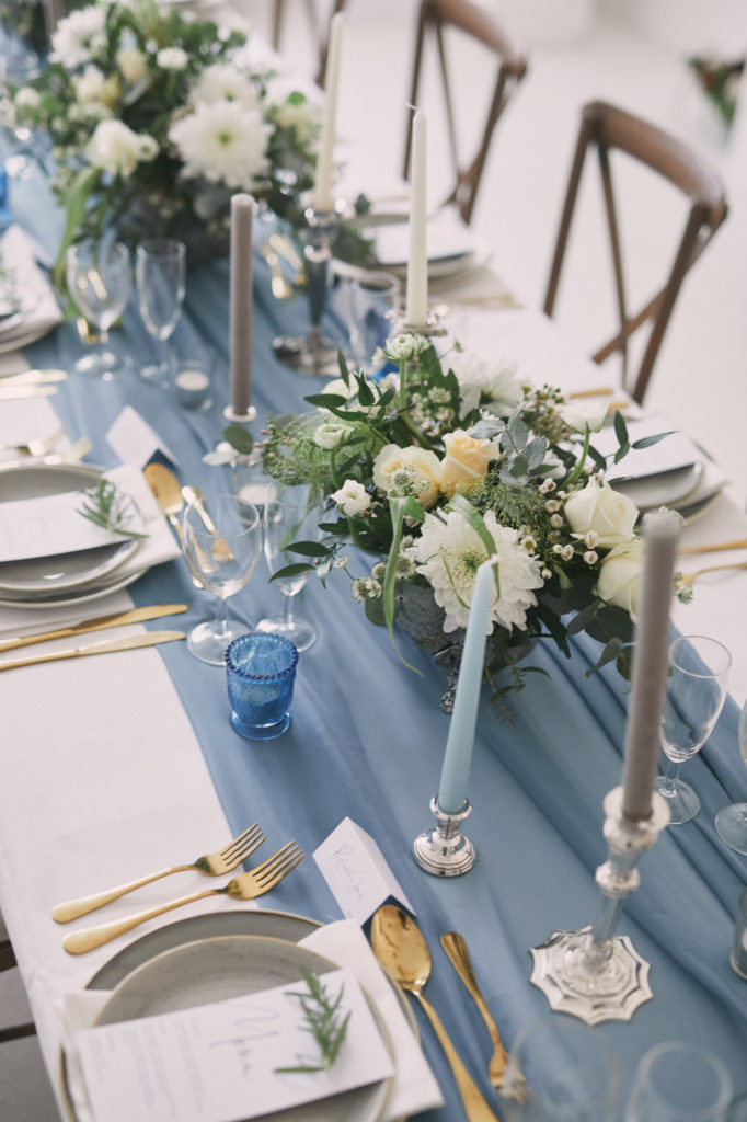blue wedding table candle sticks
